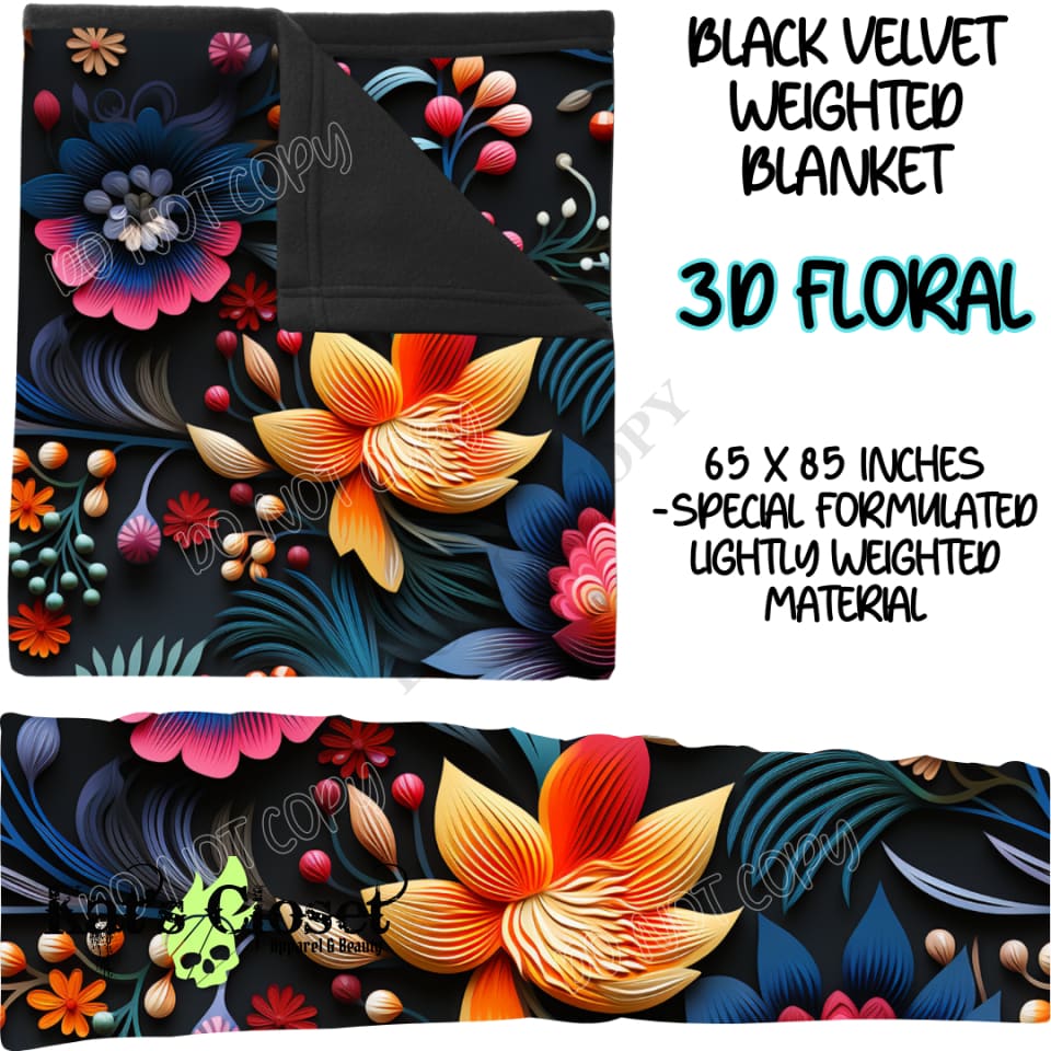 3D FLORAL - BLACK VELVET WEIGHTED BLANKET ROUND 4 PREORDER CLOSING 10/16 Blankets