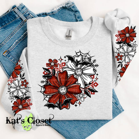 BAT MERRY FLORAL CREWNECK SWEATSHIRT W/ SLEEVE PRINT Sweatshirt