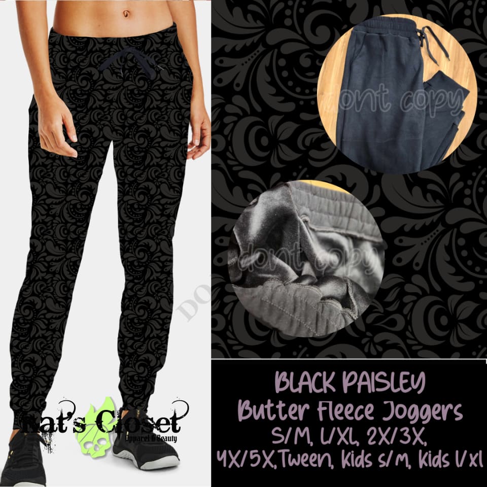 BLACK PAISLEY BUTTER FLEECE LINED UNISEX JOGGERS Joggers