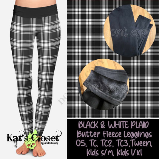 BLACK & WHITE PLAID BUTTER FLEECE LINED LEGGINGS Leggings