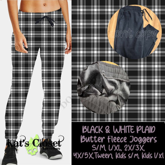 BLACK & WHITE PLAID BUTTER FLEECE LINED UNISEX JOGGERS Joggers