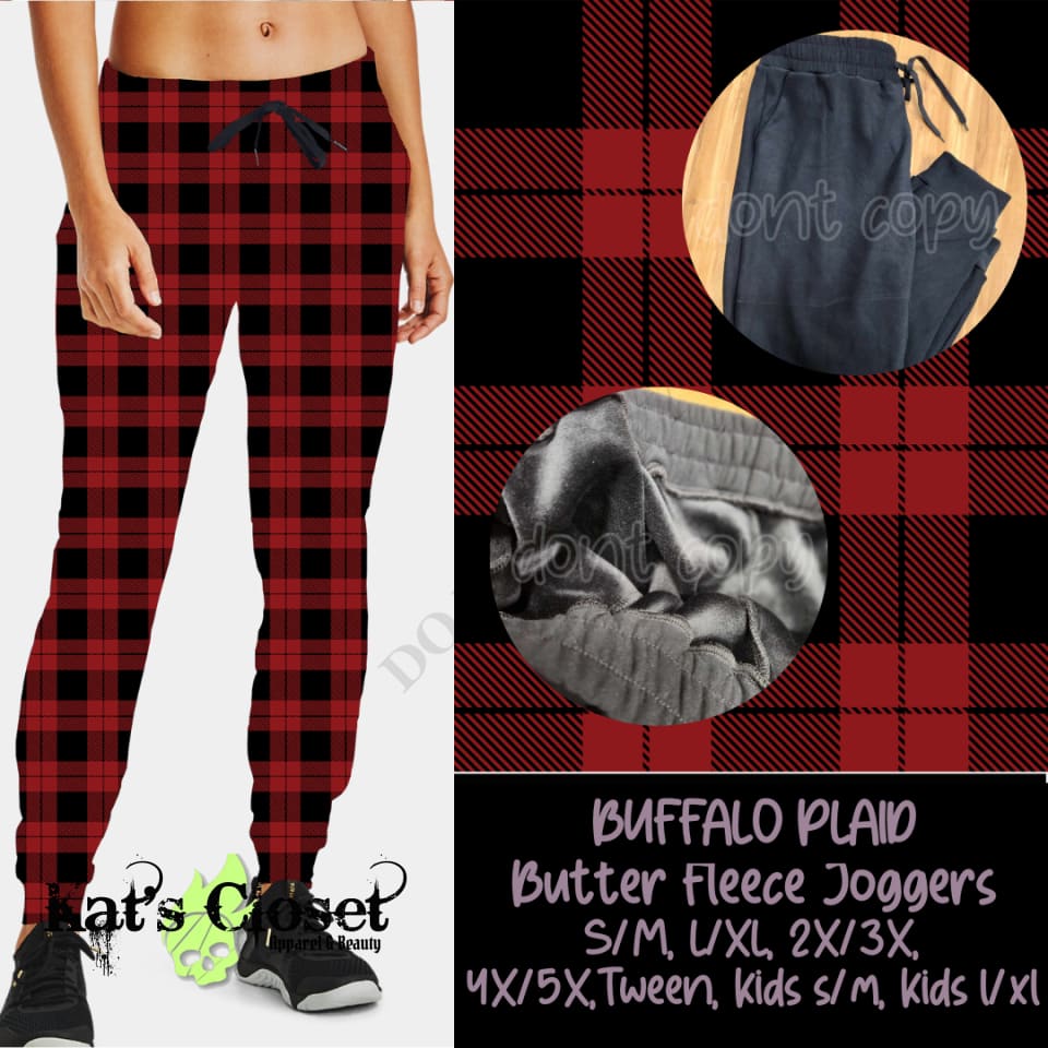 BUFFALO PLAID BUTTER FLEECE LINED UNISEX JOGGERS Joggers