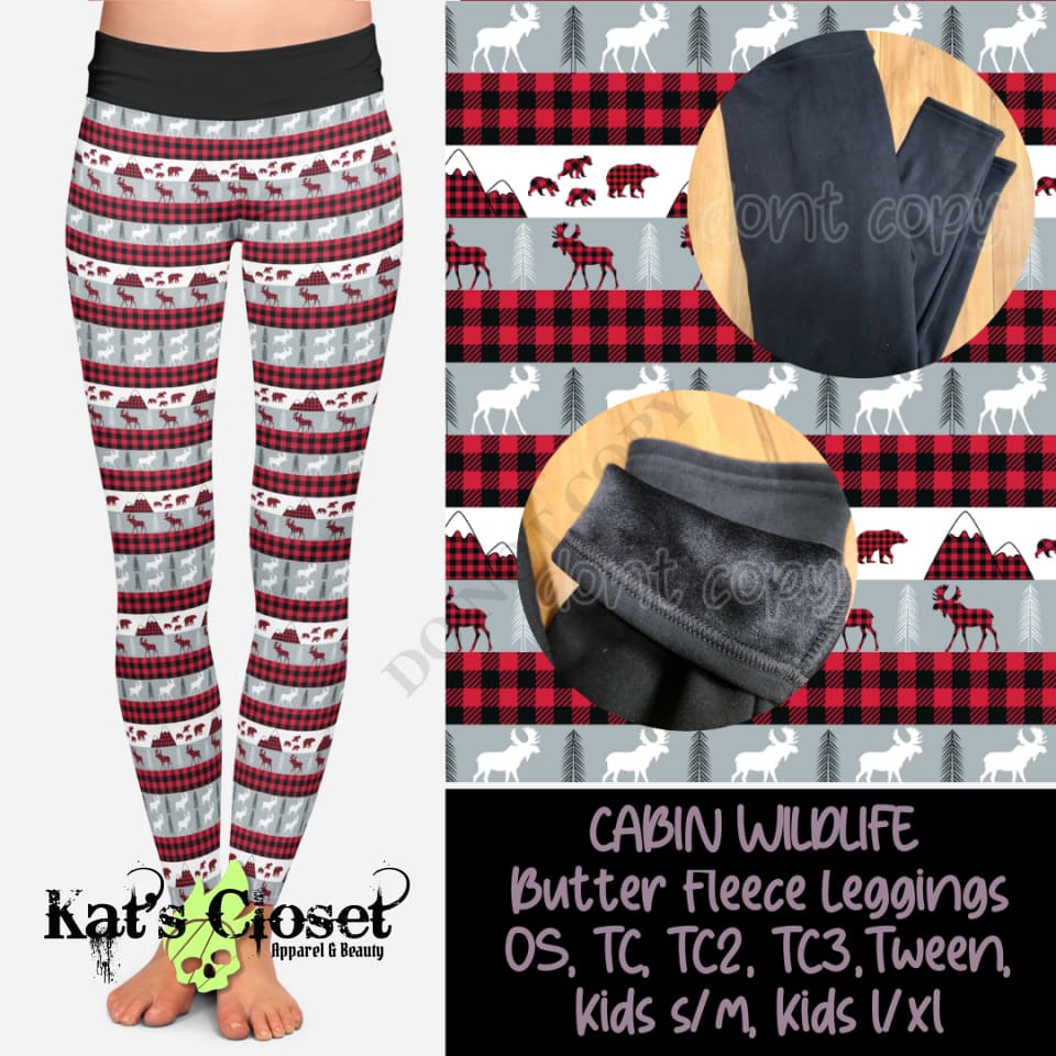 CABIN WILDLIFE - BUTTER FLEECE LINED LEGGINGS Leggings