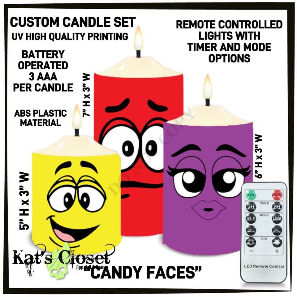 Candy Faces 3-Piece Battery Operated Candle Set - Preorder ETA: Mid-Dec Sets