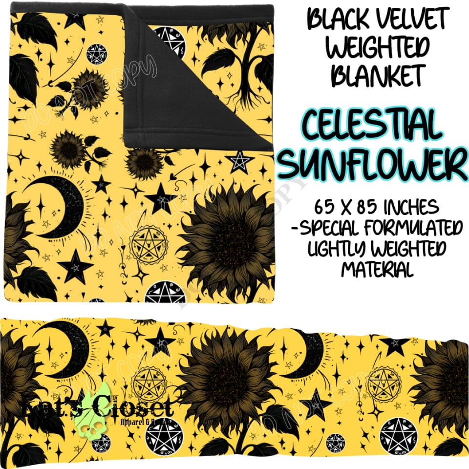 CELESTIAL SUNFLOWER - BLACK VELVET WEIGHTED BLANKET ROUND 4 PREORDER CLOSING 10/16 Blankets