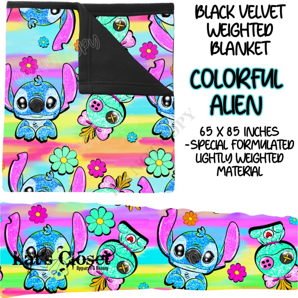 COLORFUL ALIEN - BLACK VELVET WEIGHTED BLANKET ROUND 4 PREORDER CLOSING 10/16 Blankets