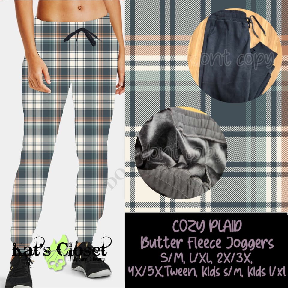 COZY PLAID BUTTER FLEECE LINED UNISEX JOGGERS Joggers