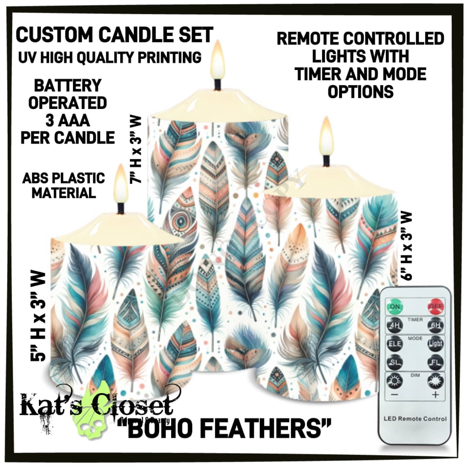 Boho Feathers 3-Piece Battery Operated Candle Set - Preorder ETA: Mid-Dec Sets