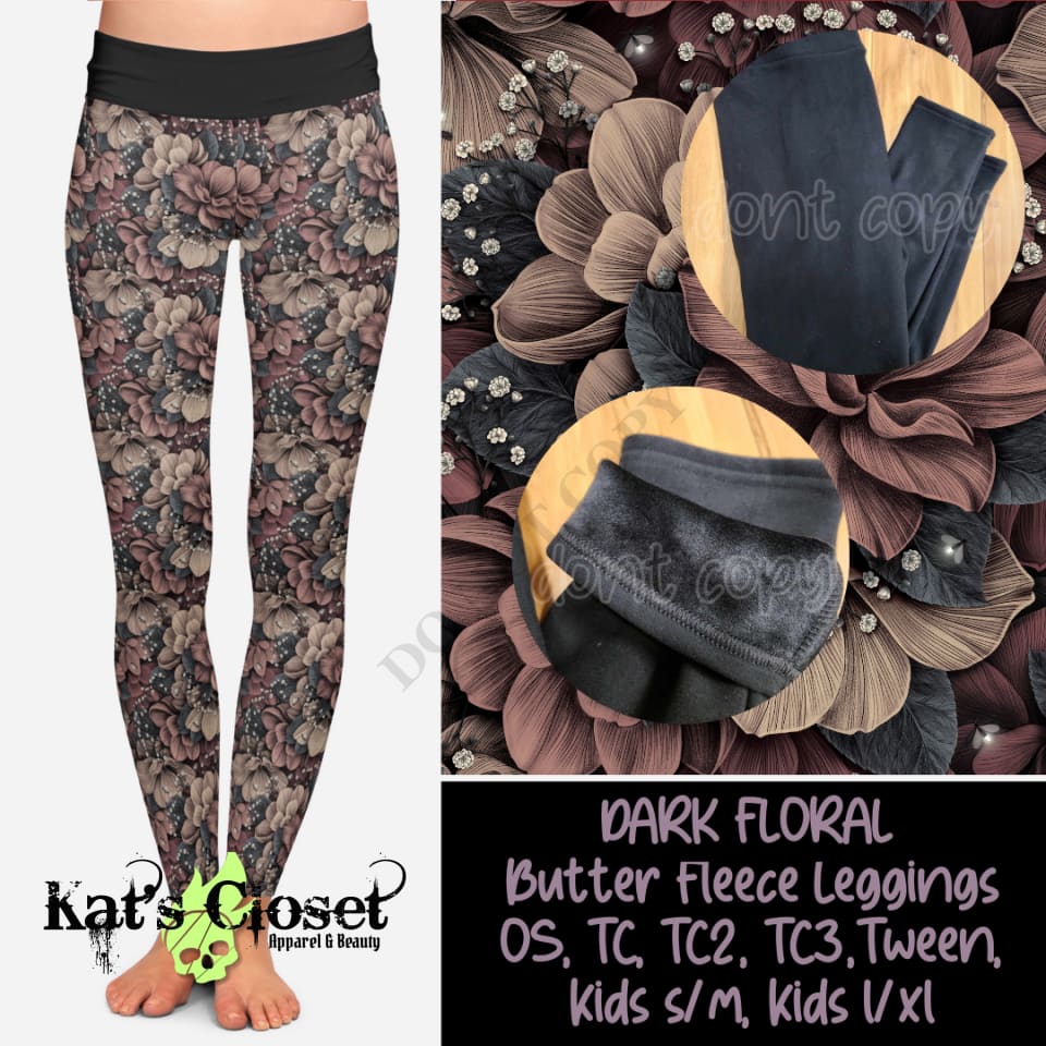 DARK FLORAL BUTTER FLEECE LINED LEGGINGS Leggings