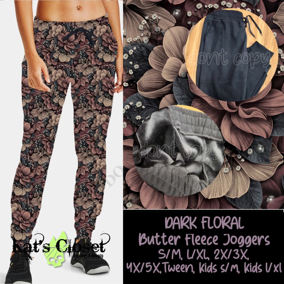 DARK FLORAL BUTTER FLEECE LINED UNISEX JOGGERS Joggers