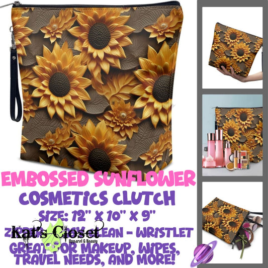 EMBOSSED SUNFLOWER - CUSTOM COSMETIC CLUTCH PREORDER CLOSES 12/16 Bags and Wallets