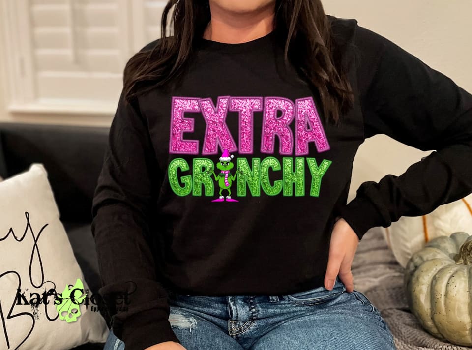 Extra Grinchy Faux Glitter Graphic Crew Neck Fleece MWTCrewNeck