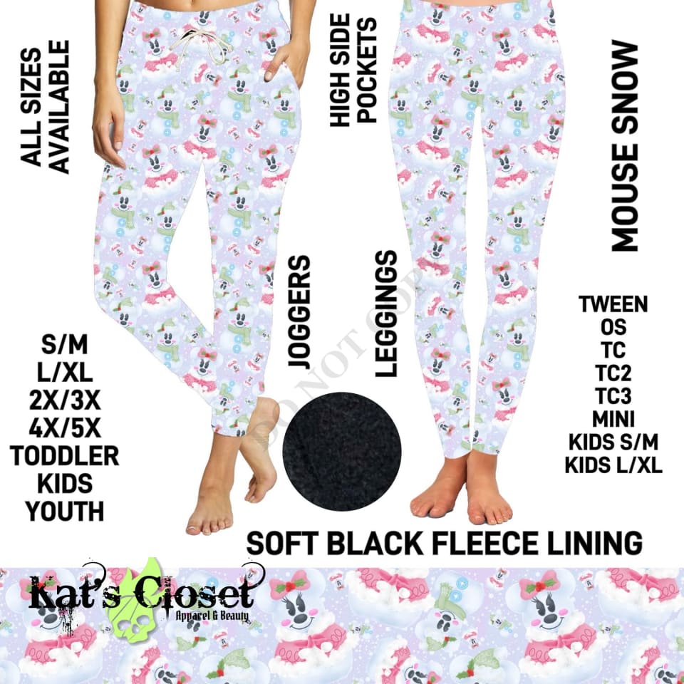 Mouse Snow Fleece-Lined Leggings with High Side Pockets - Preorder ETA: Early Jan