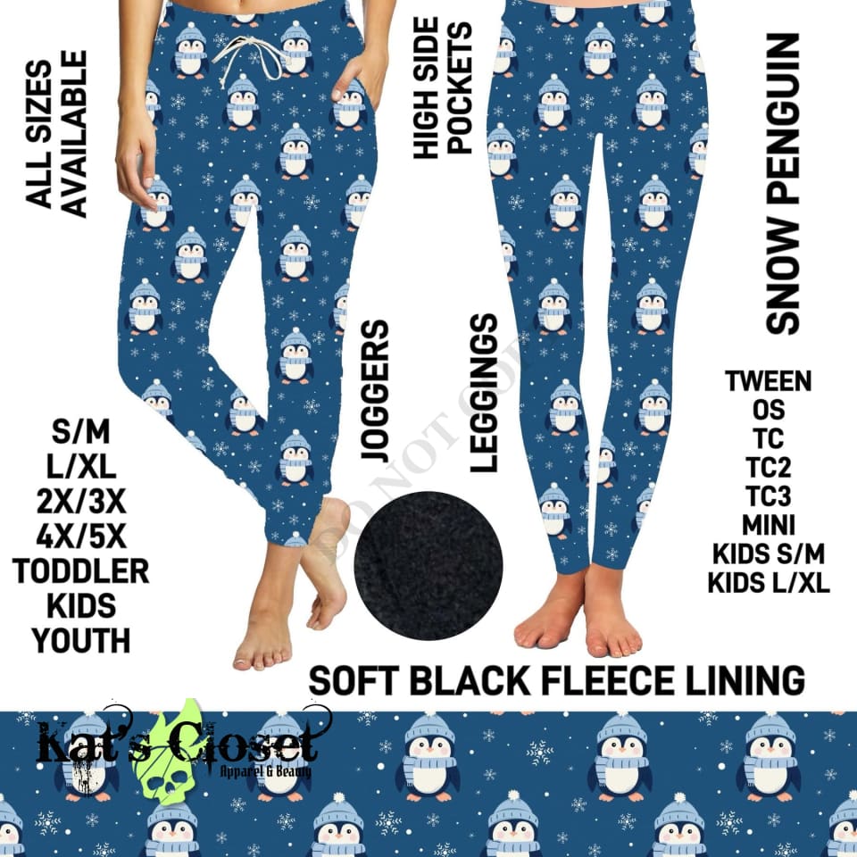 Snow Penguin Fleece-Lined Leggings with High Side Pockets - Preorder ETA: Early Jan