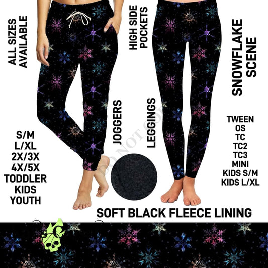 Snowflake Scene Fleece-Lined Leggings with High Side Pockets - Preorder ETA: Early Jan