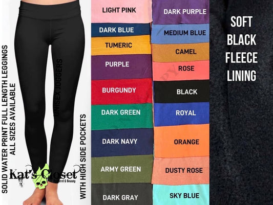 Solid Color Water Print Fleece-Lined Leggings with High Side Pockets - Preorder ETA: Early Jan