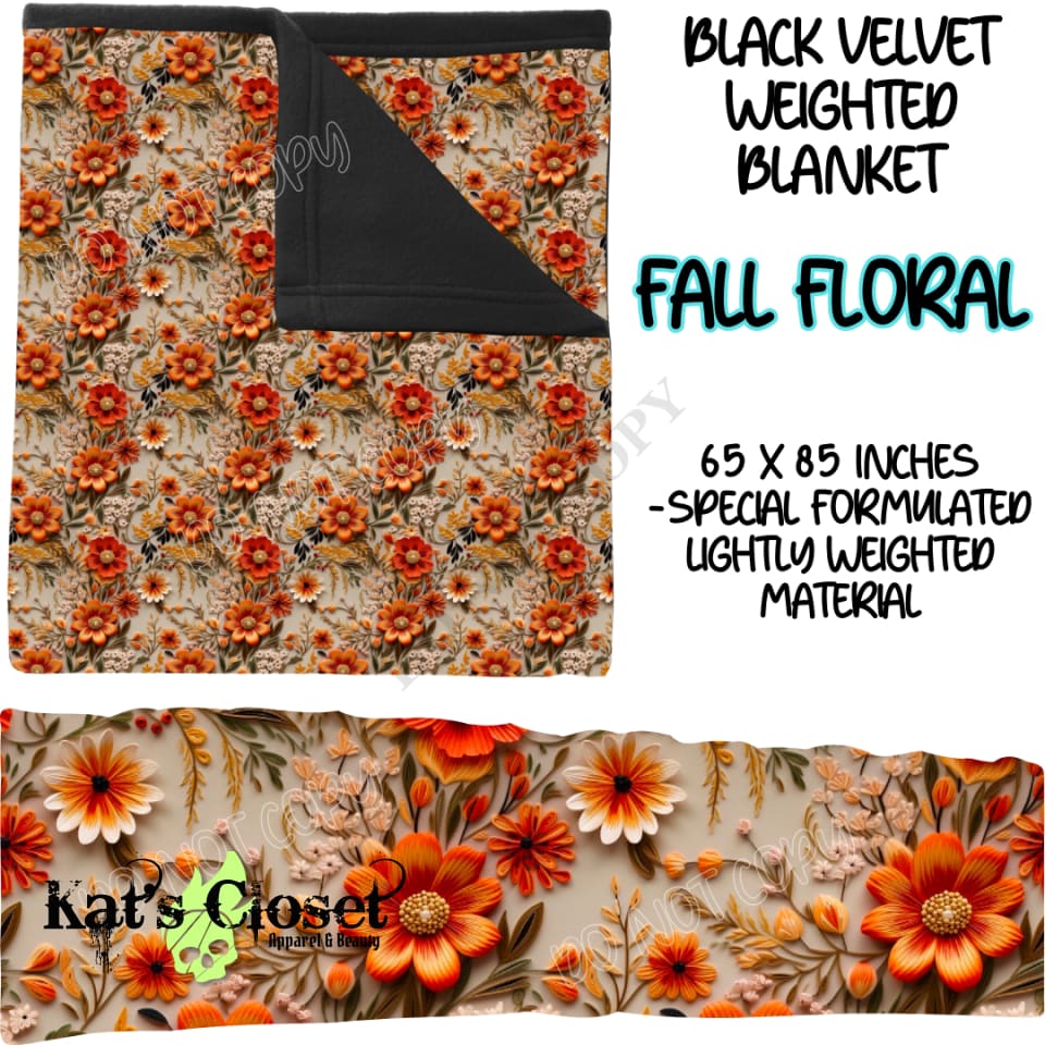 FALL FLORAL - BLACK VELVET WEIGHTED BLANKET ROUND 4 PREORDER CLOSING 10/16 Blankets