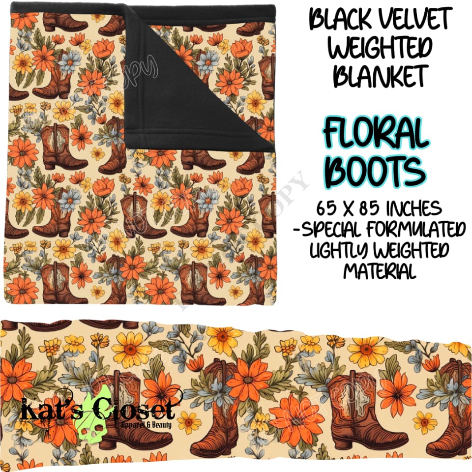 FLORAL BOOTS - BLACK VELVET WEIGHTED BLANKET ROUND 4 PREORDER CLOSING 10/16 Blankets