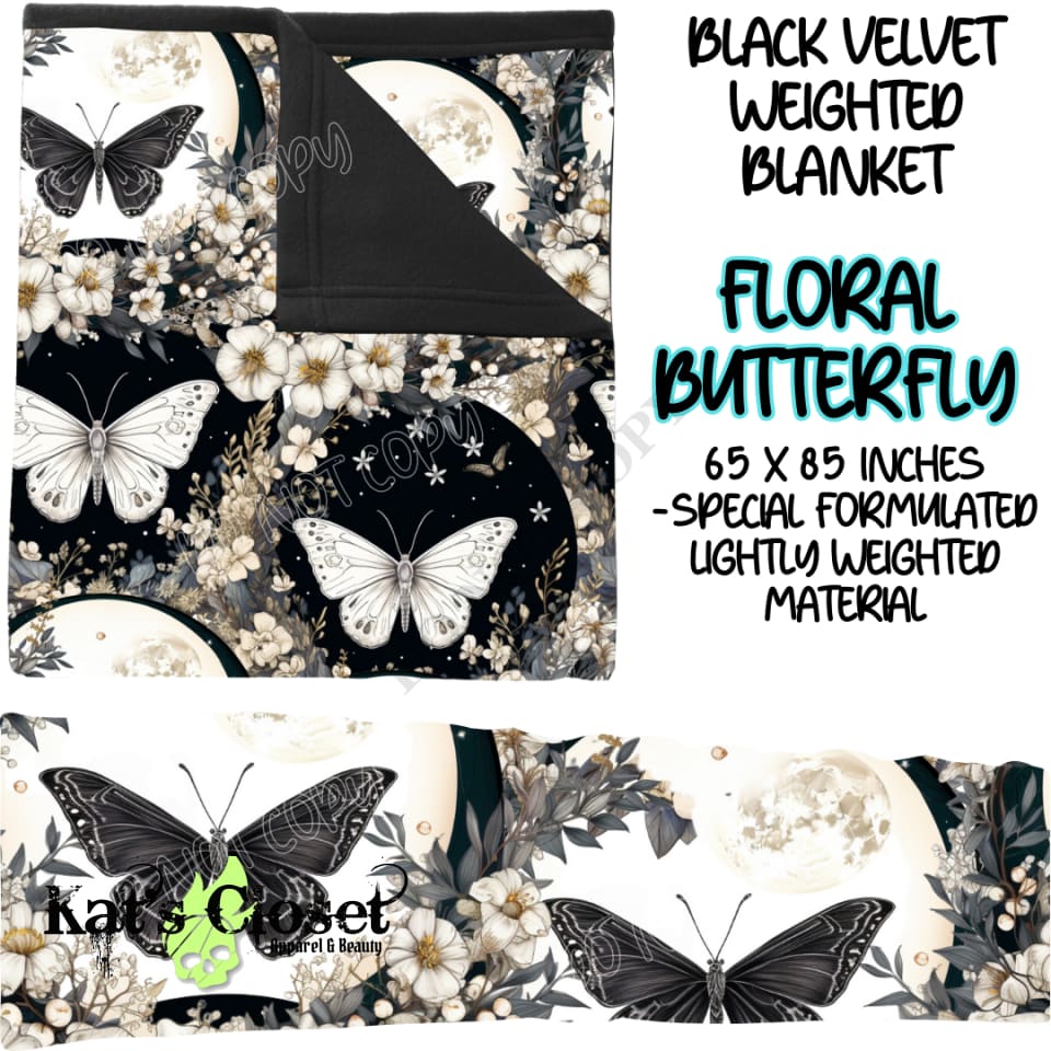 FLORAL BUTTERFLY - BLACK VELVET WEIGHTED BLANKET ROUND 4 PREORDER CLOSING 10/16 Blankets