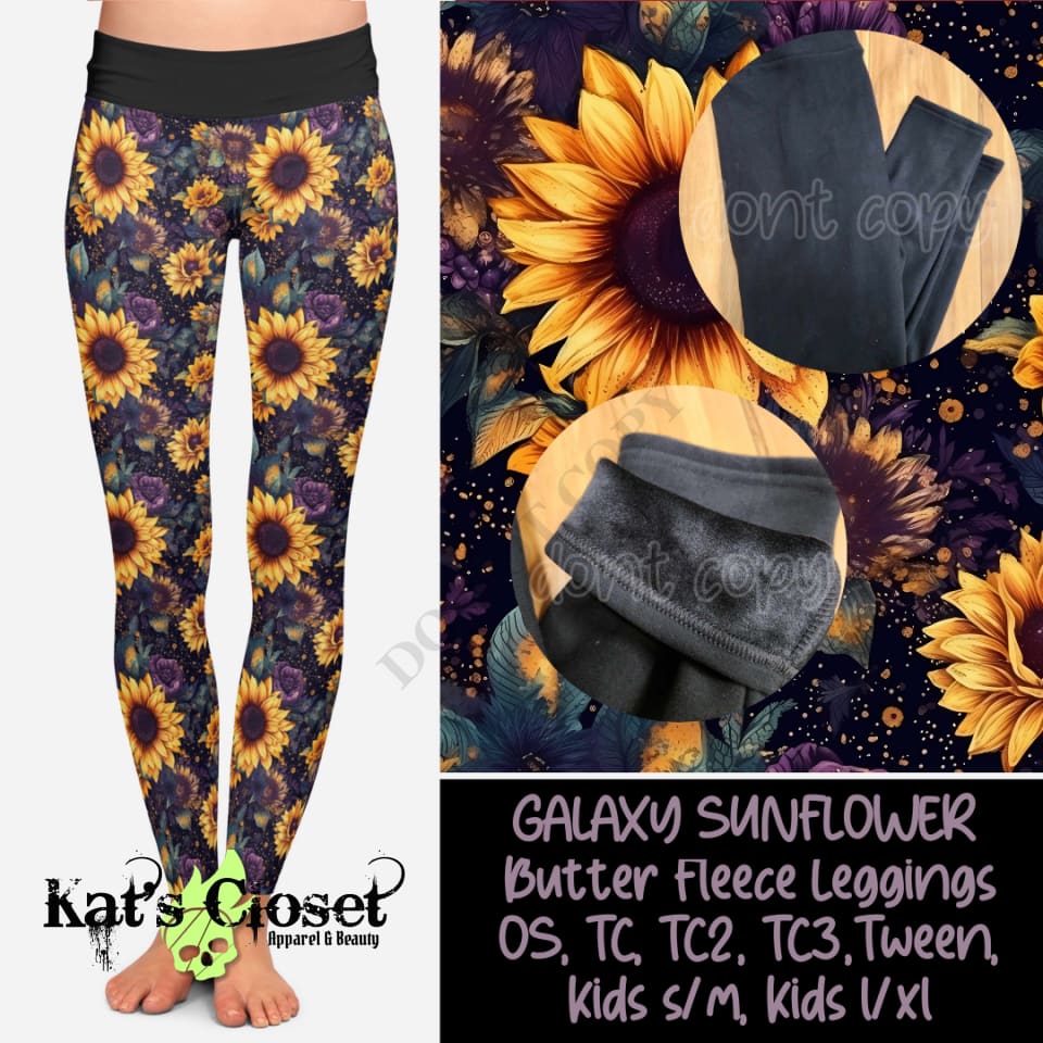 GALAXY SUNFLOWER BUTTER FLEECE LINED LEGGINGS Leggings