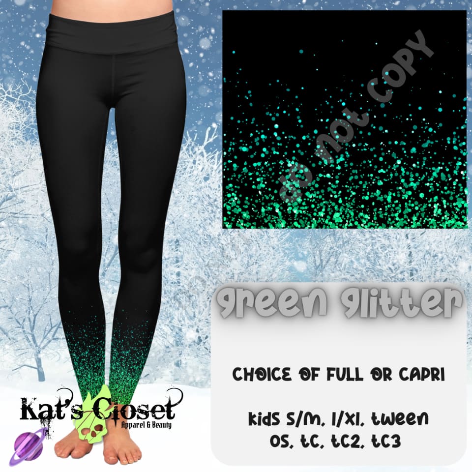 GREEN GLITTER LEGGING/CAPRI PREORDER CLOSING 10/10 LEGGINGS & CAPRIS