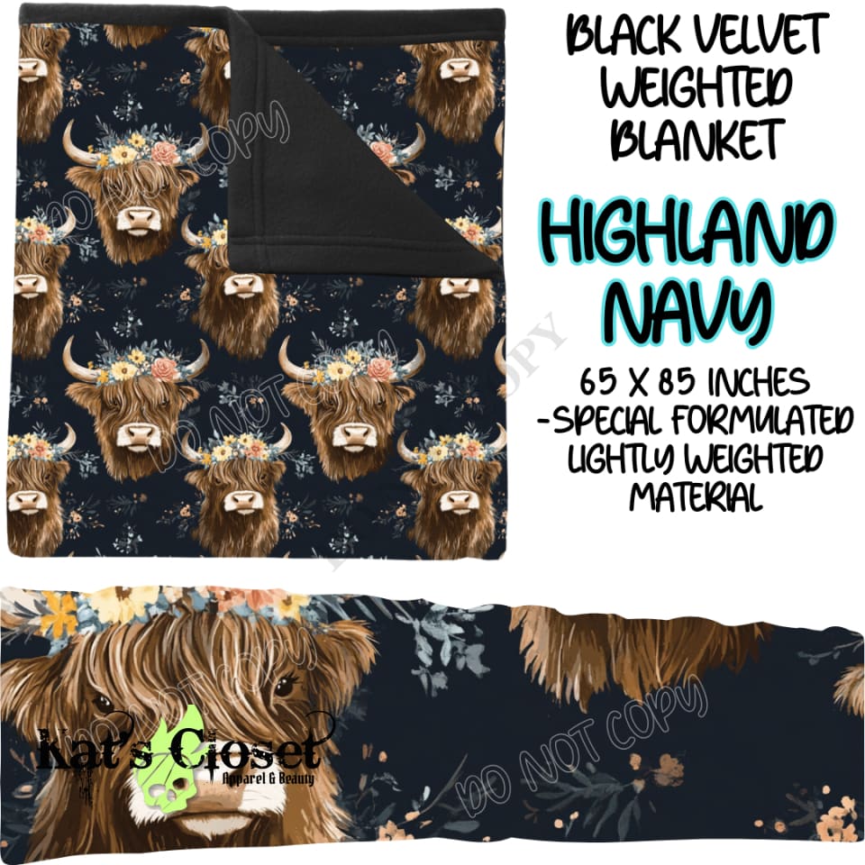 HIGHLAND NAVY - BLACK VELVET WEIGHTED BLANKET ROUND 4 PREORDER CLOSING 10/16 Blankets