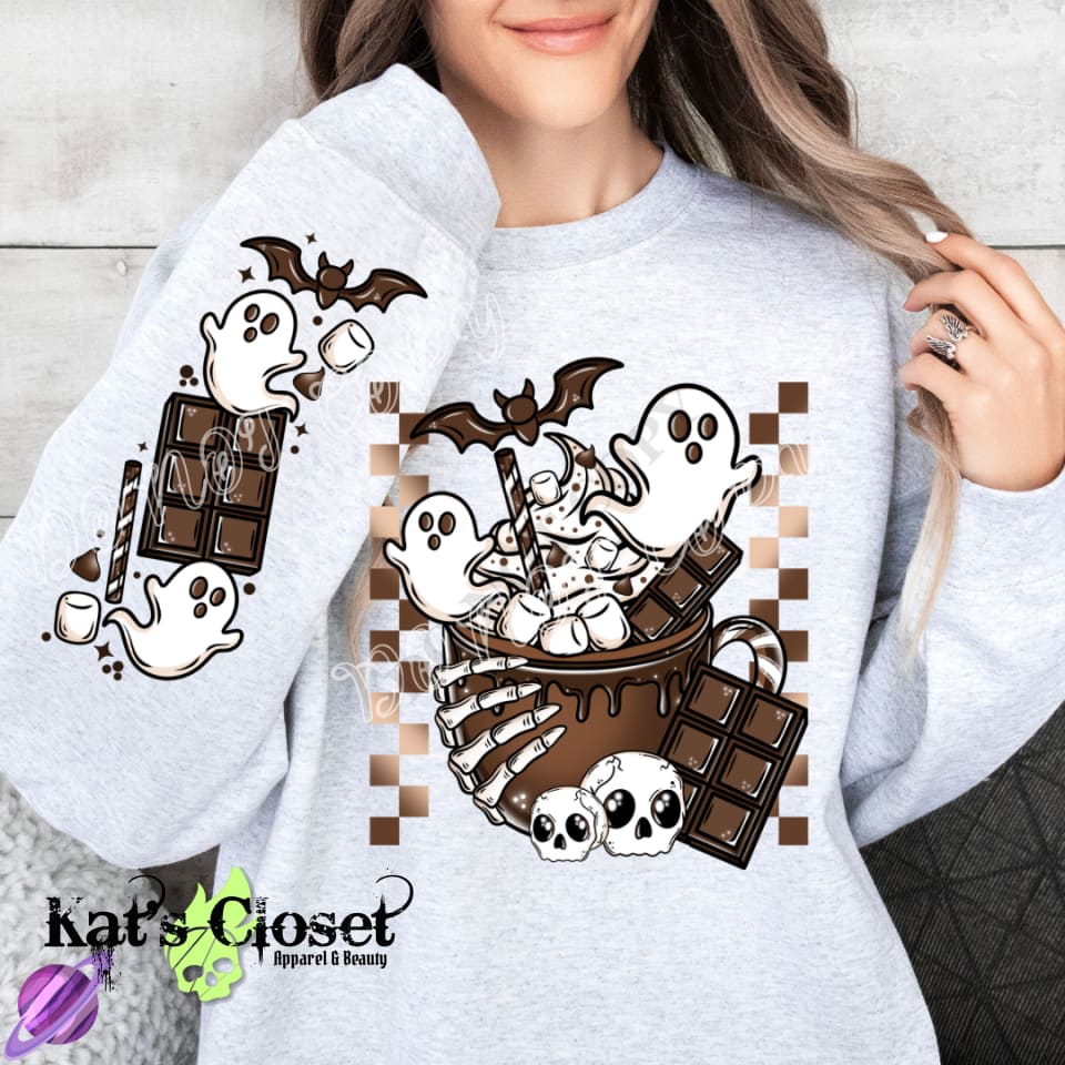 HOT COCOA GHOSTS CREWNECK SWEATSHIRT W/ SLEEVE PRINT Sweatshirt