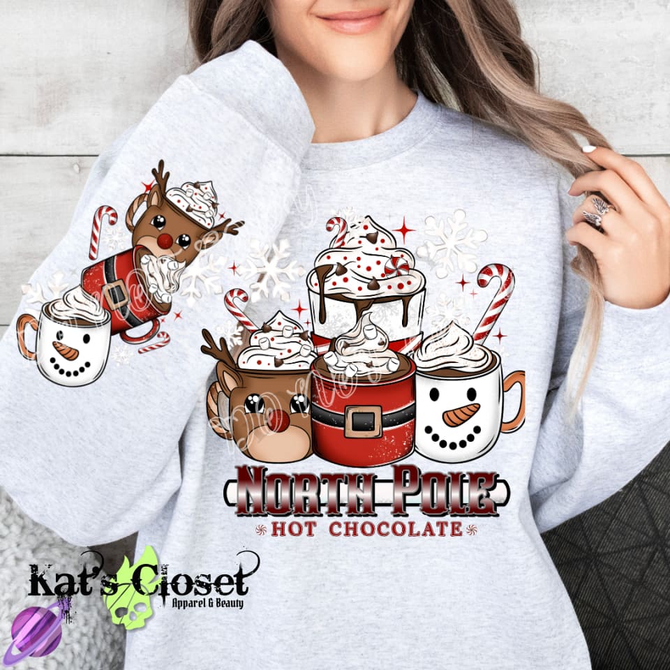 NORTH POLE COCOA CREWNECK SWEATSHIRT W/ SLEEVE PRINT Sweatshirt