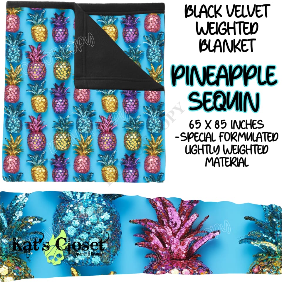 PINEAPPLE SEQUIN - BLACK VELVET WEIGHTED BLANKET ROUND 4 PREORDER CLOSING 10/16 Blankets