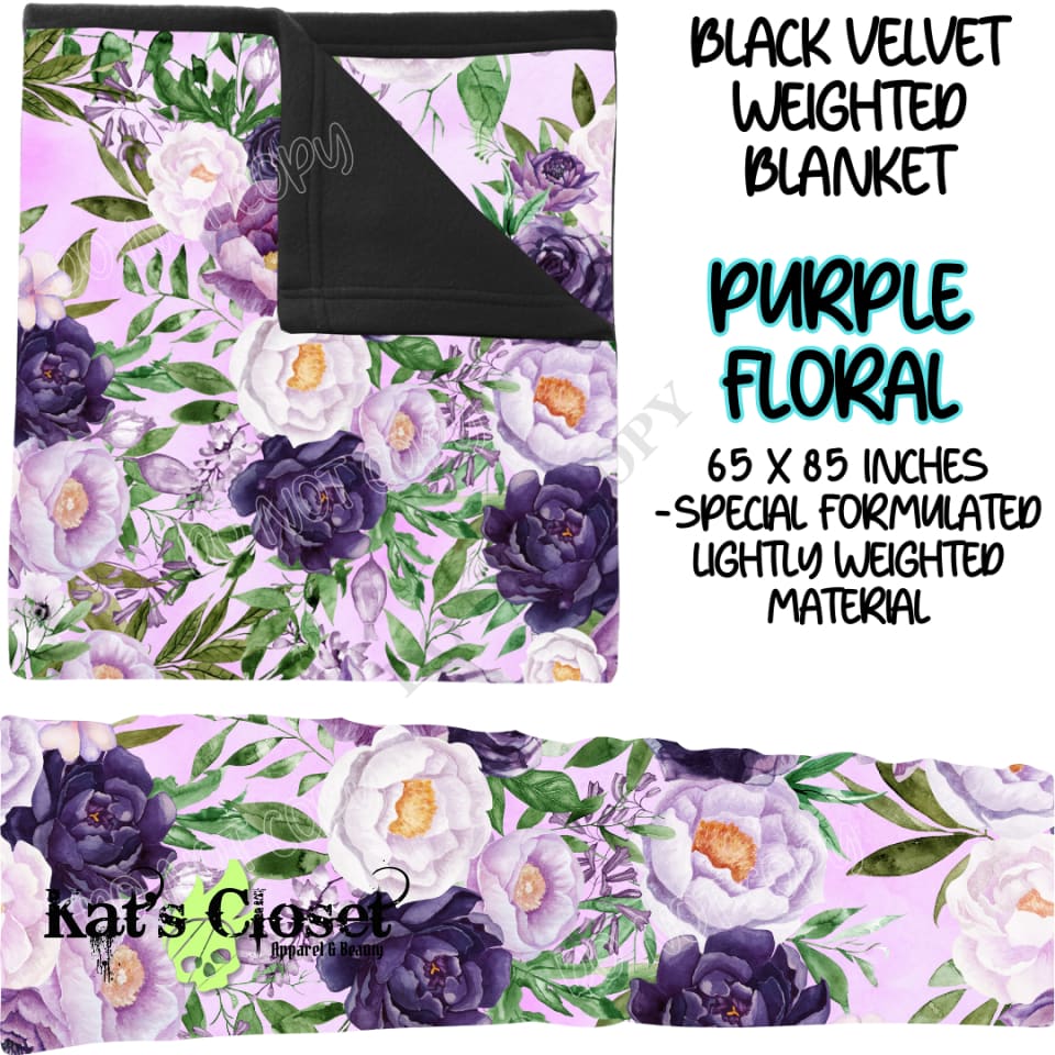 PURPLE FLORAL - BLACK VELVET WEIGHTED BLANKET ROUND 4 PREORDER CLOSING 10/16 Blankets