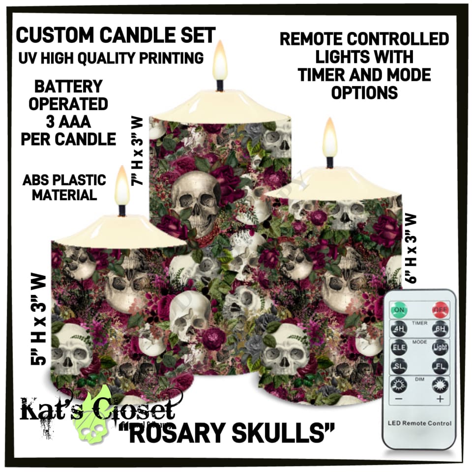 Rosary Skulls 3-Piece Battery Operated Candle Set - Preorder ETA: Mid-Dec