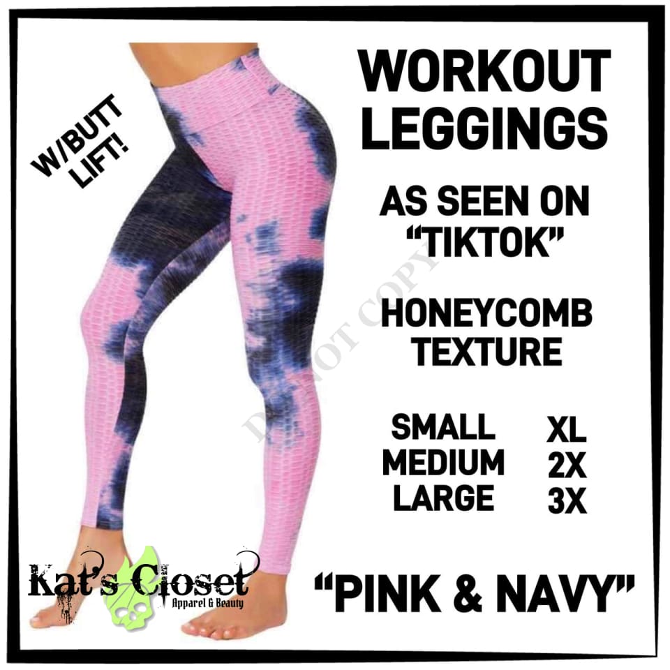 RTS - Pink & Navy Honeycomb Workout Leggings* LEGGINGS CAPRIS
