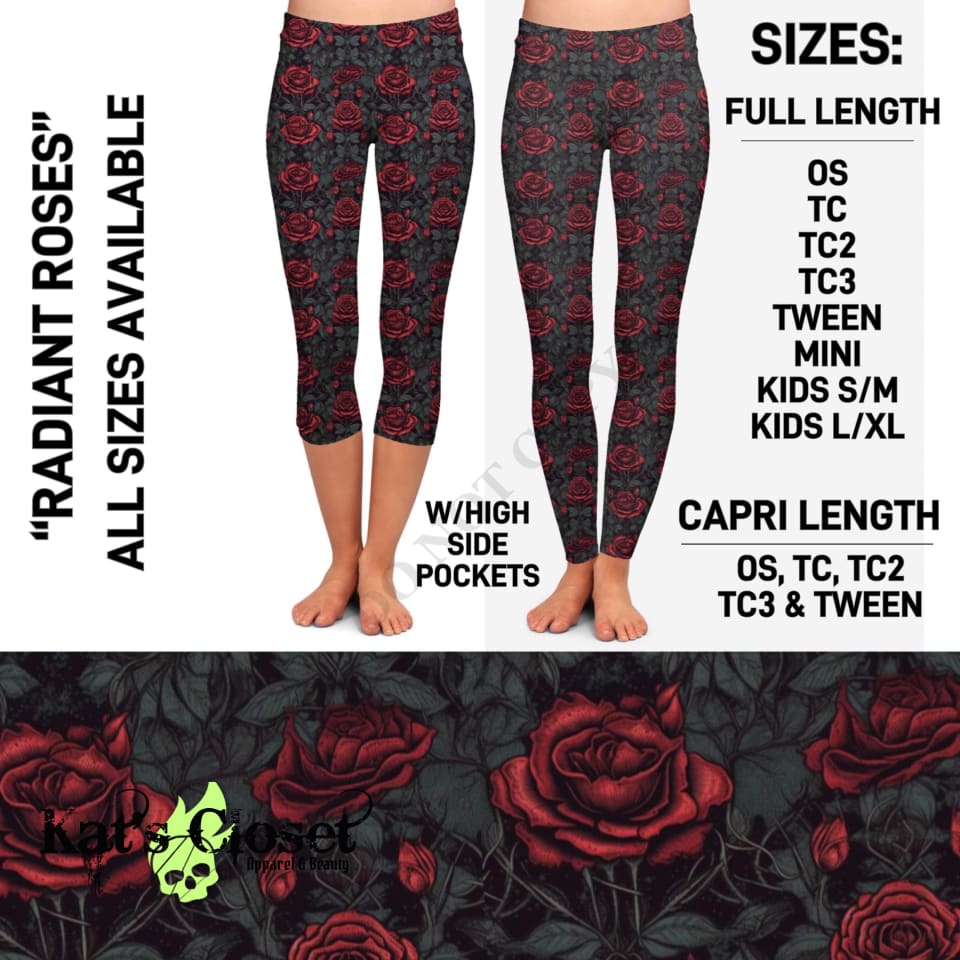 RTS - Radiant Roses Leggings & Capris with High Side Pockets LEGGINGS CAPRIS