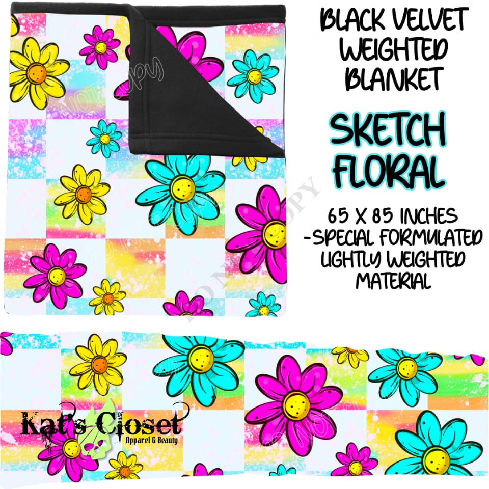 SKETCH FLORAL - BLACK VELVET WEIGHTED BLANKET ROUND 4 PREORDER CLOSING 10/16 Blankets