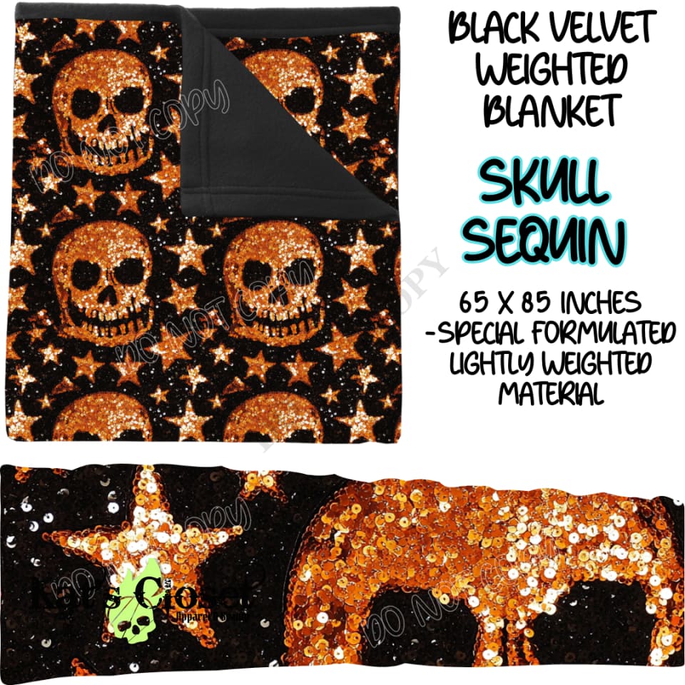 SKULL SEQUIN - BLACK VELVET WEIGHTED BLANKET ROUND 4 PREORDER CLOSING 10/16 Blankets