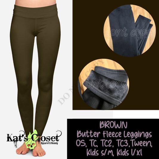 SOLID BROWN BUTTER FLEECE LINED LEGGINGS Leggings