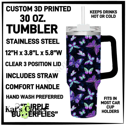 Purple Butterflies 30 oz Tumbler - Preorder ETA: Mid-Dec TUMBLERS