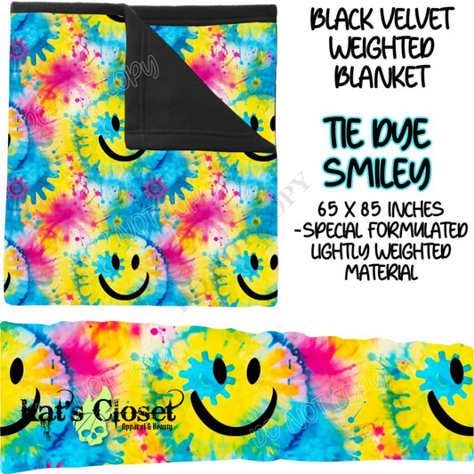 TIE DYE SMILEY - BLACK VELVET WEIGHTED BLANKET ROUND 4 PREORDER CLOSING 10/16 Blankets