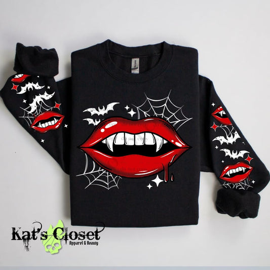 VAMP BITE CREWNECK SWEATSHIRT W/ SLEEVE PRINT Sweatshirt