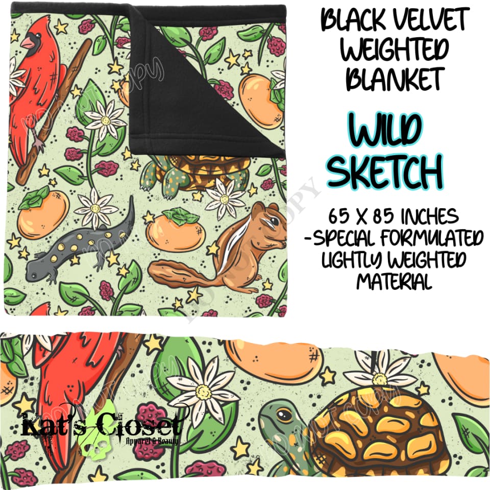 WILD SKETCH - BLACK VELVET WEIGHTED BLANKET ROUND 4 PREORDER CLOSING 10/16 Blankets