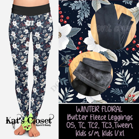 WINTER FLORAL BUTTER FLEECE LINED LEGGINGS Leggings