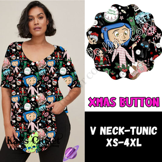 XMAS BUTTON V-NECK TUNIC PREORDER CLOSING 10/8 VNECK TUNICS