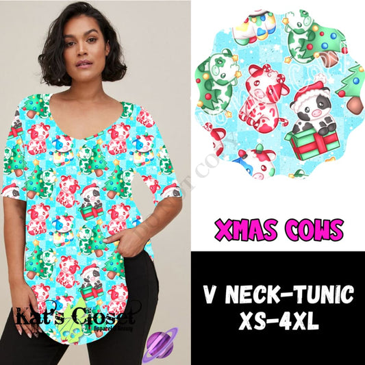 XMAS COWS V-NECK TUNIC PREORDER CLOSING 10/8 VNECK TUNICS