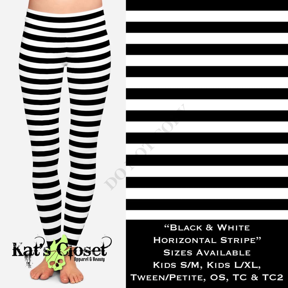 Black & White Horizontal Stripe - Leggings LEGGINGS CAPRIS